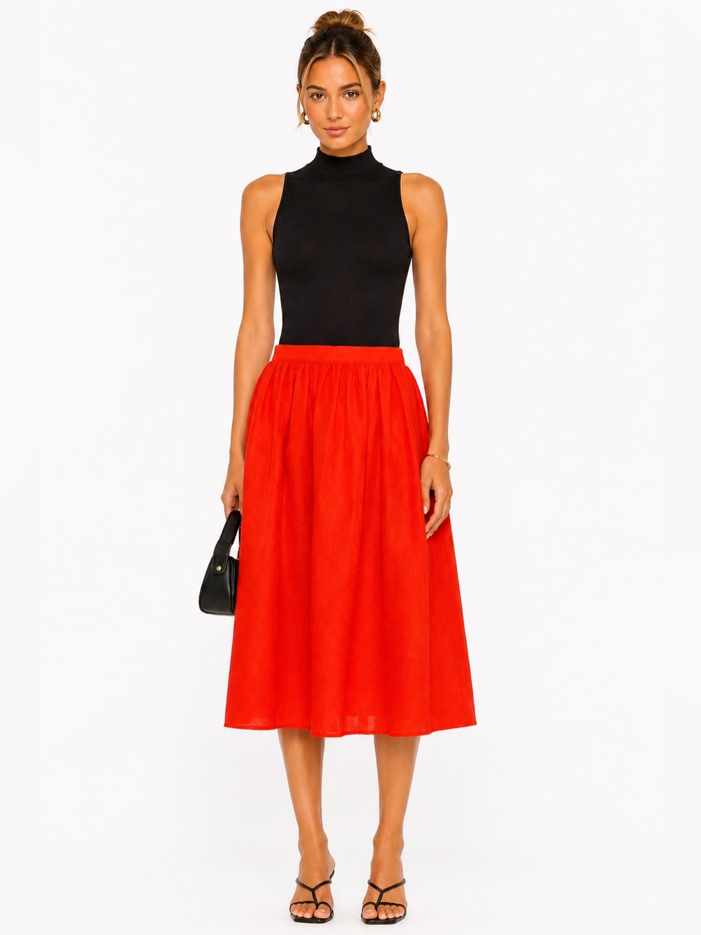 NWT Calvin Klein Red Midi Skirt - Gathered Waist